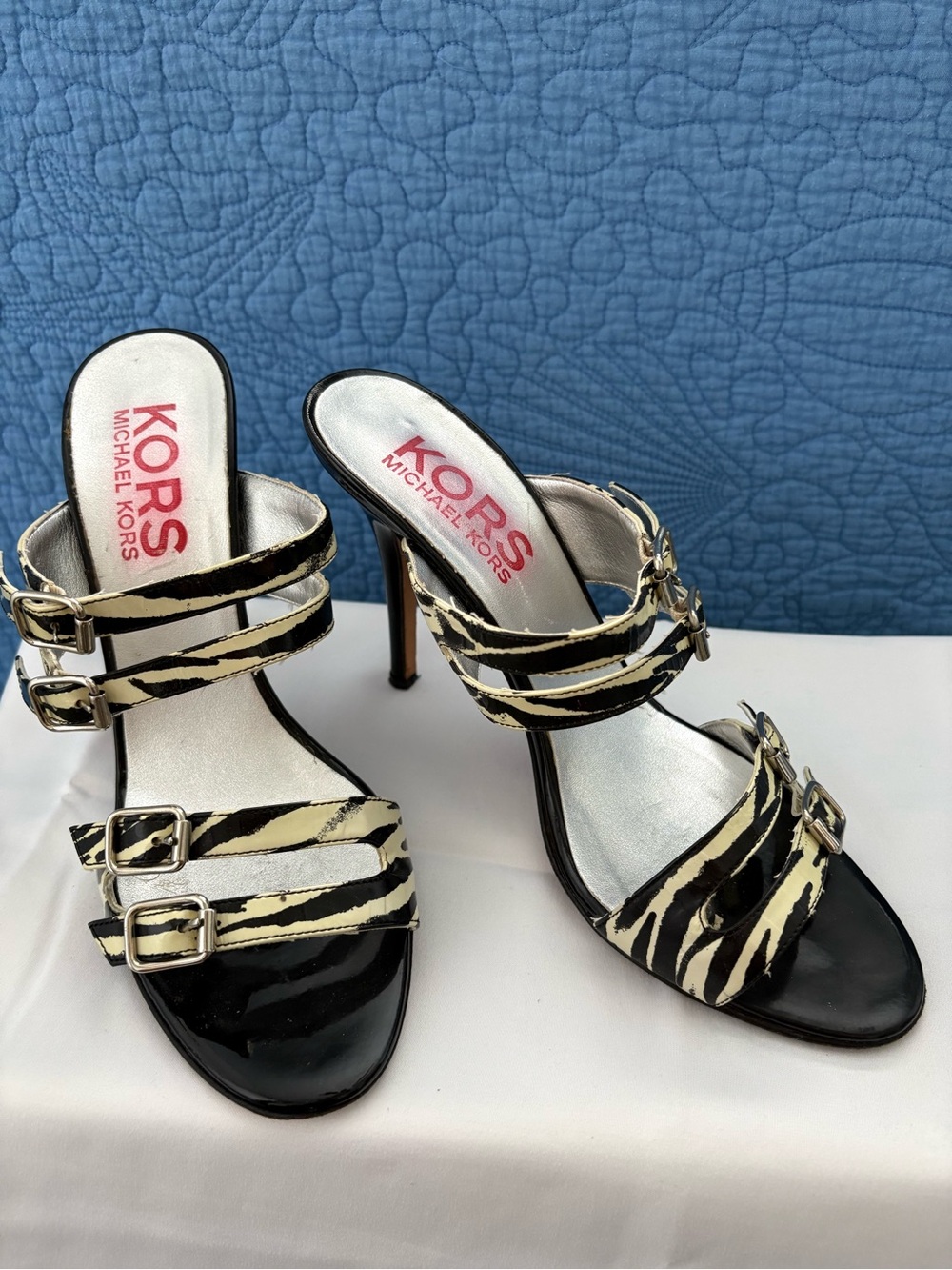 Michael Kors Black and Cream Zebra-Pattern Strappy Stilettos